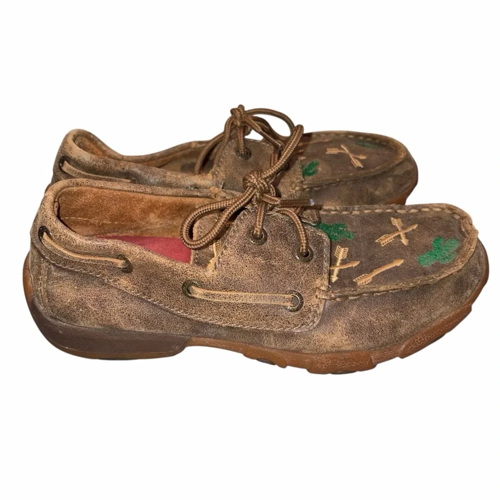 Twisted X Boy’s Brown Distressed Leather Cactus Short Moc Moccasins Loafers 3